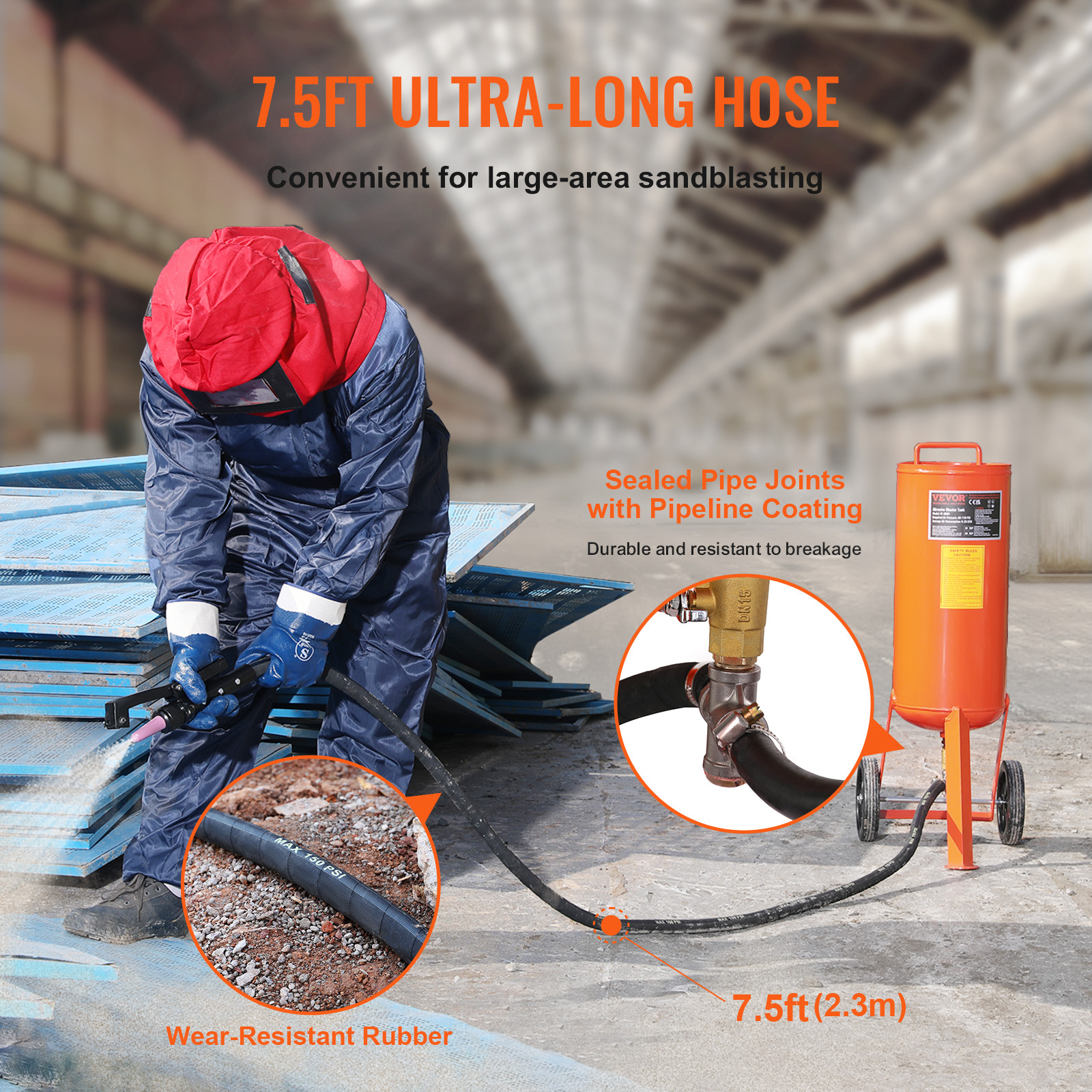VEVOR 10 Gallon Heavy-Duty Sand Blaster 60-110 PSI with 2 Nozzles & 7.5ft Hose