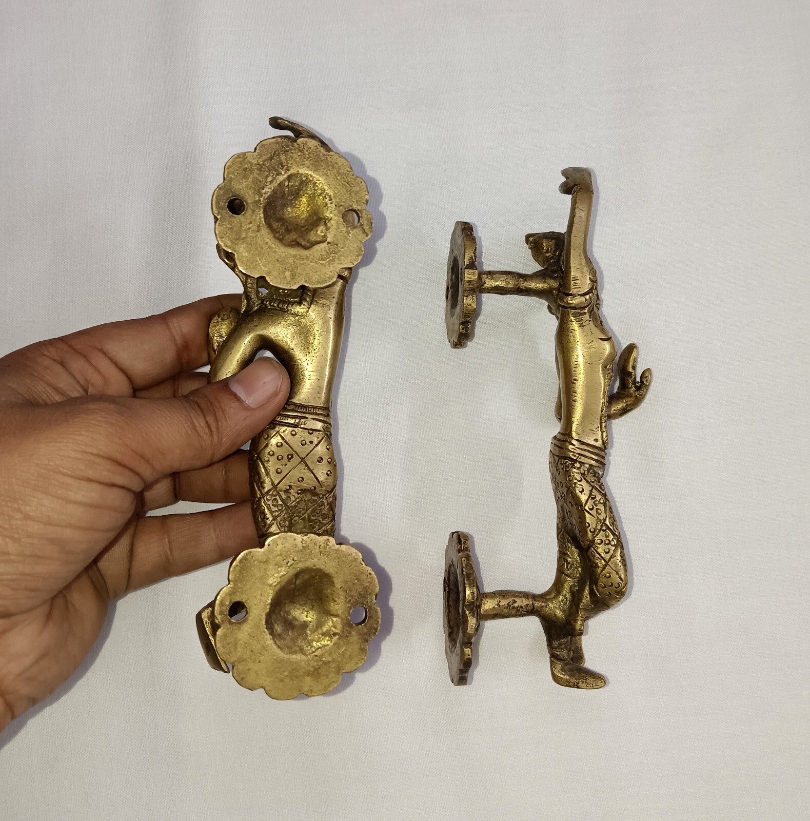 Dancing Lady Pose Door Handle Pair Brass Nritya Girl Interior Door Pull CA476