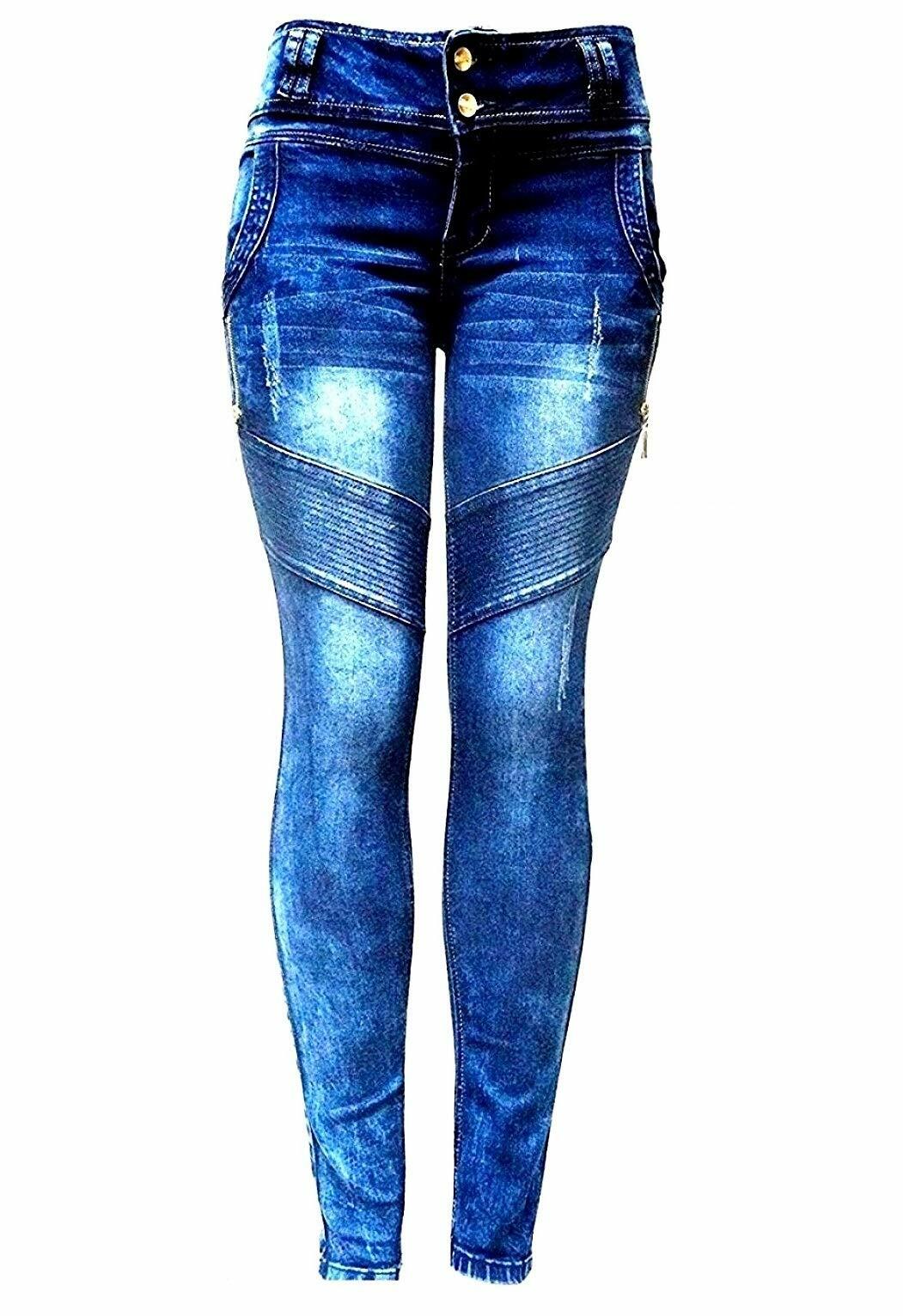 Classic Rhinestone Premium Women's Stretch Skinny Fit BLUE Denim Jeans Pants
