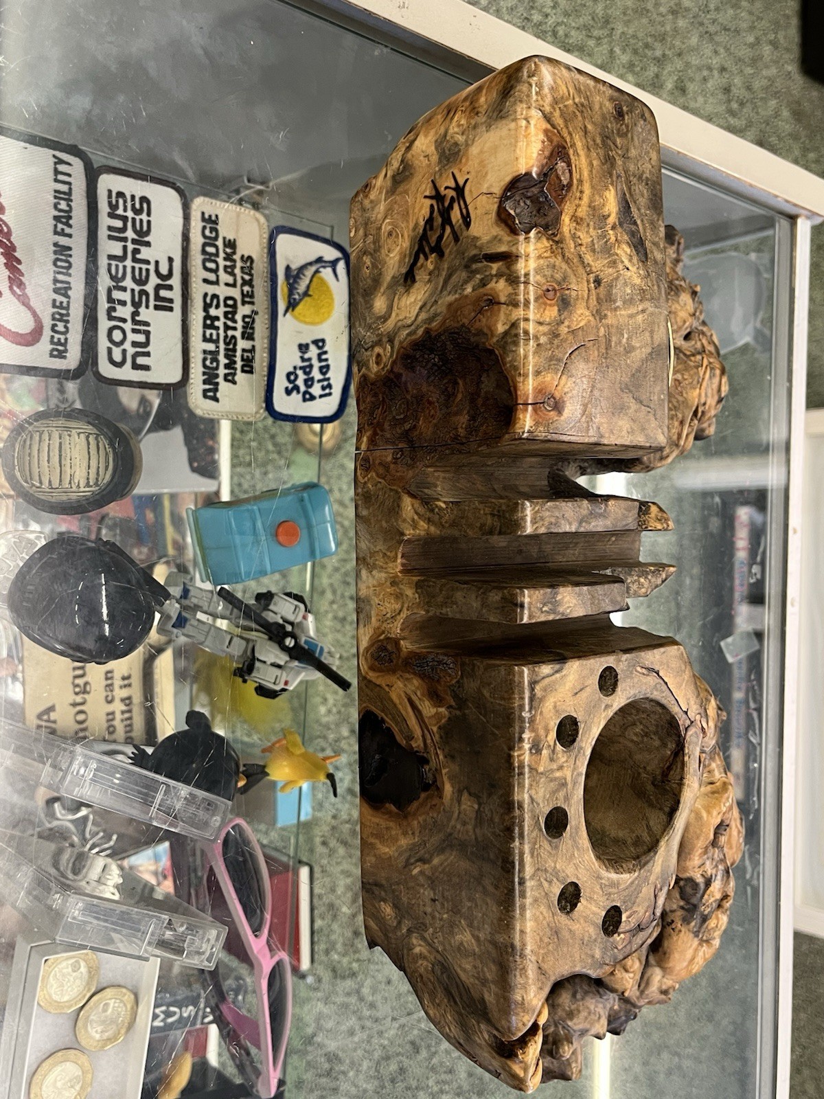 Vintage Desk Organizer Wood Handmade Ultra Rare 1 Of 1 Carved Wood