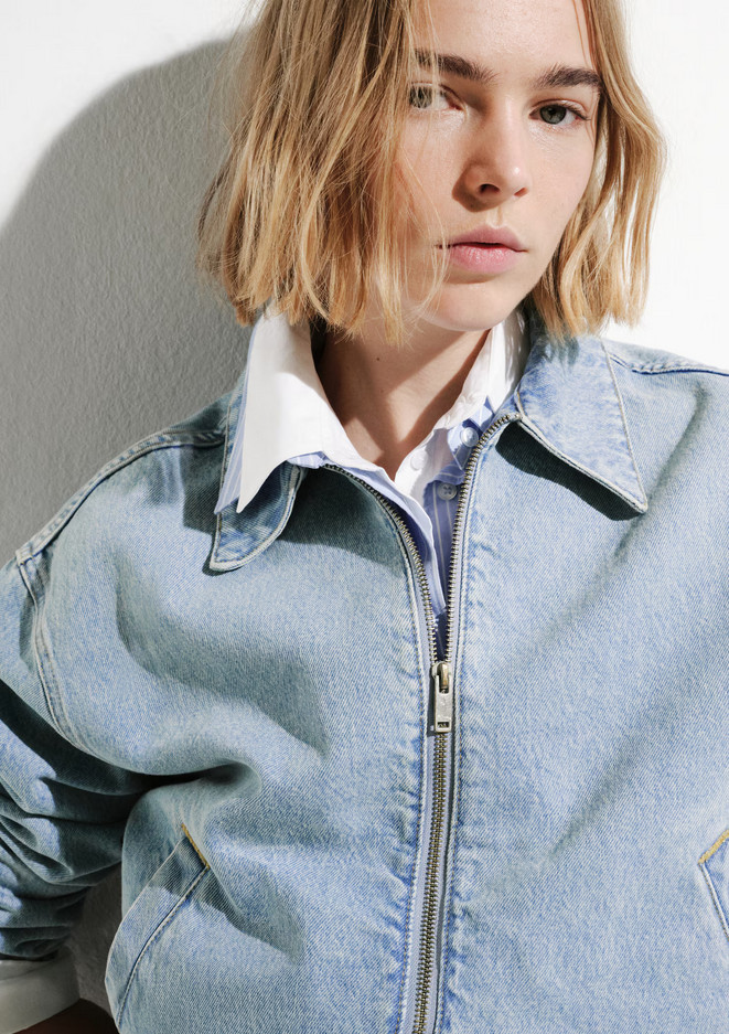 NWT MANGO MNG LIGHT BLUE DENIM BOMBER JACKET SZ S SMALL