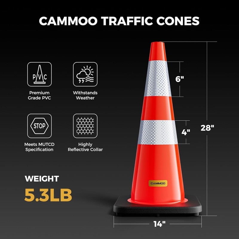 PVC Traffic Cones Reflective Collars Durable Stackable Weather Resistant Safety