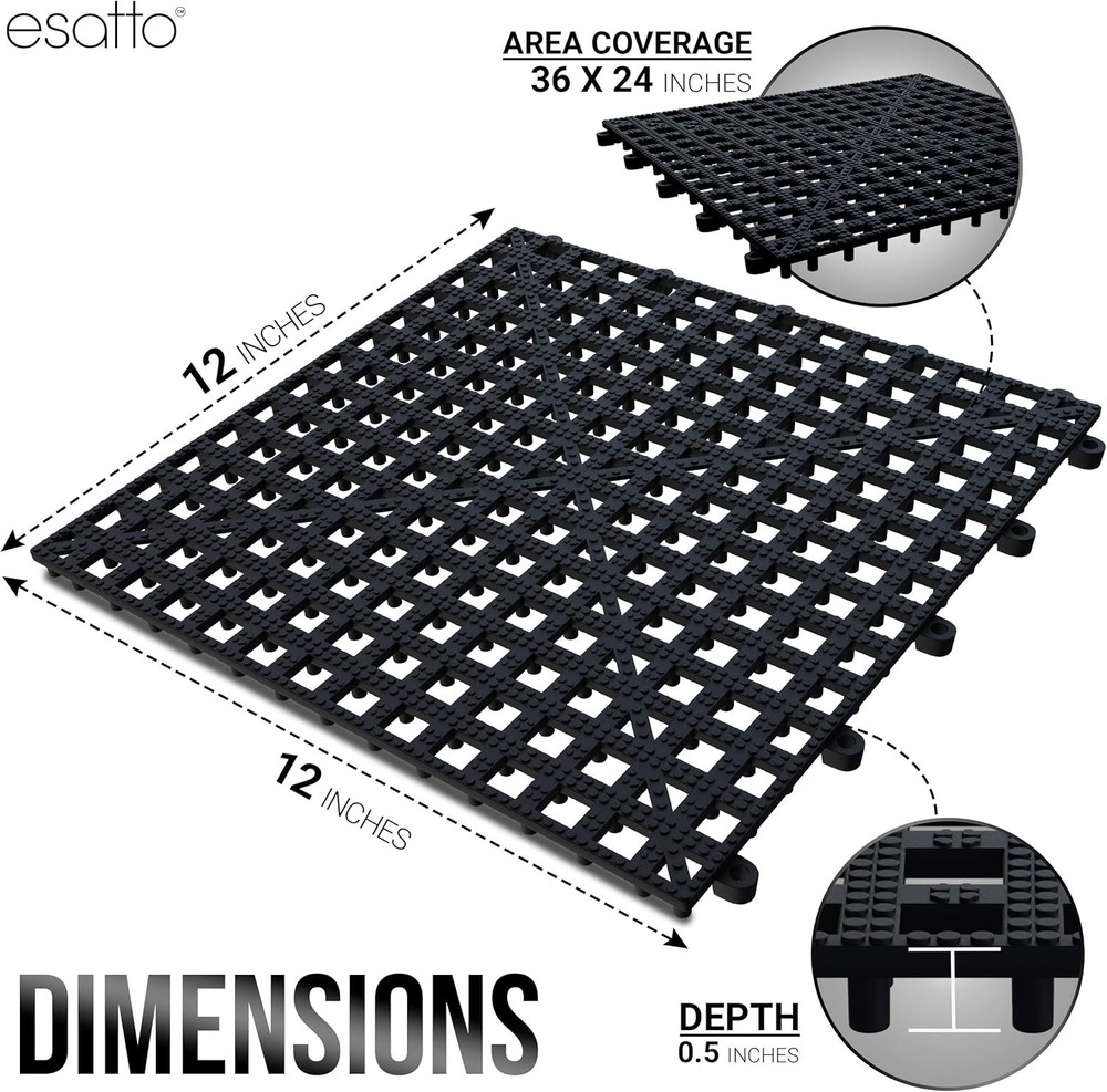 6 Pack Interlocking Shelf Mats 12″, Black – for Spills, Clean Bars,