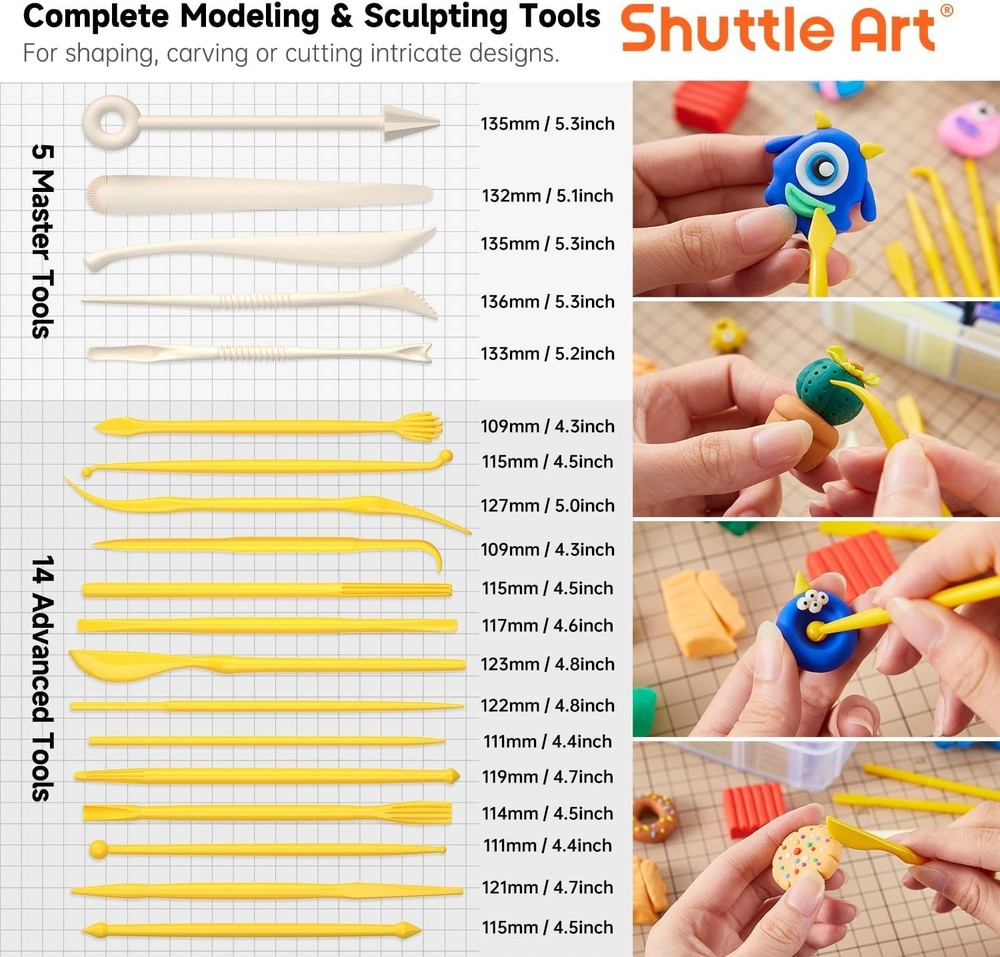 Versatile Polymer Clay Kit: 57 Colors, 19 Tools - Perfect for Creative Minds