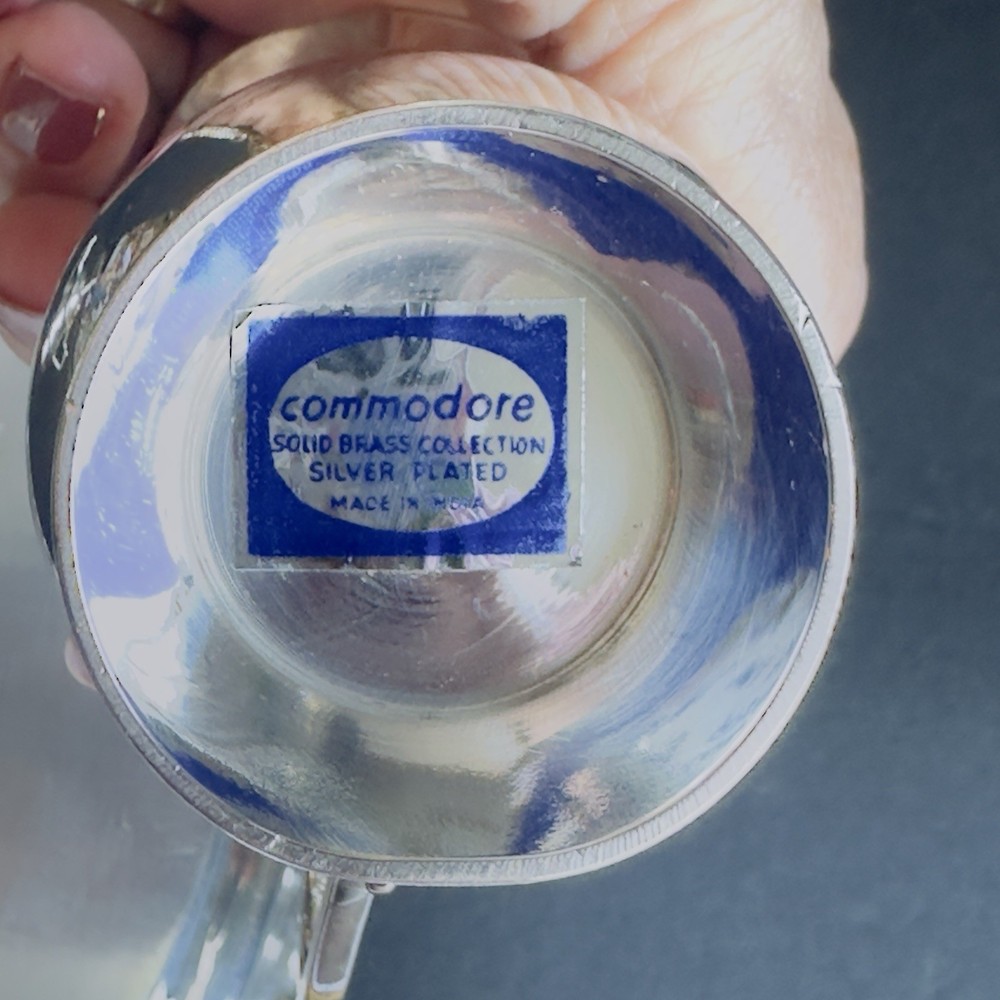 Vtg Silver-plated Sugar Bowl Lid Creamer & Tray Commodore Solid Brass India Labe