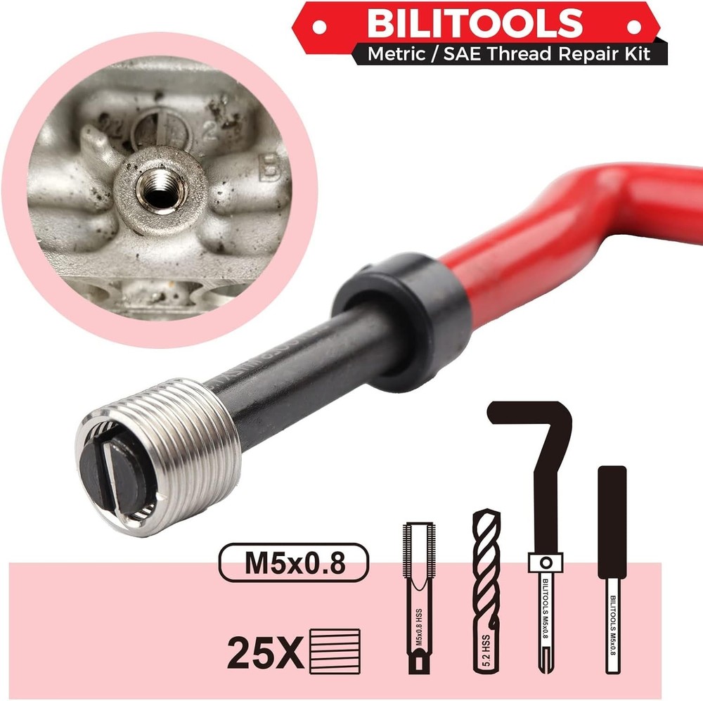 Efficient M5x0.8 Thread Repair Kit - High Torque Stainless Inserts Included