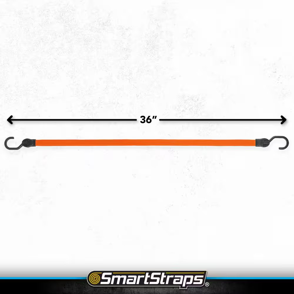 36 In. Orange Flat Strap Bungee Cord with Hooks - 2 Pack