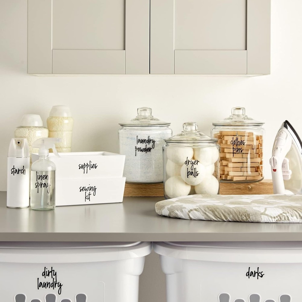 Laundry Labels for Jars & Containers - 141 Count, White Vinyl, Modern Script ...