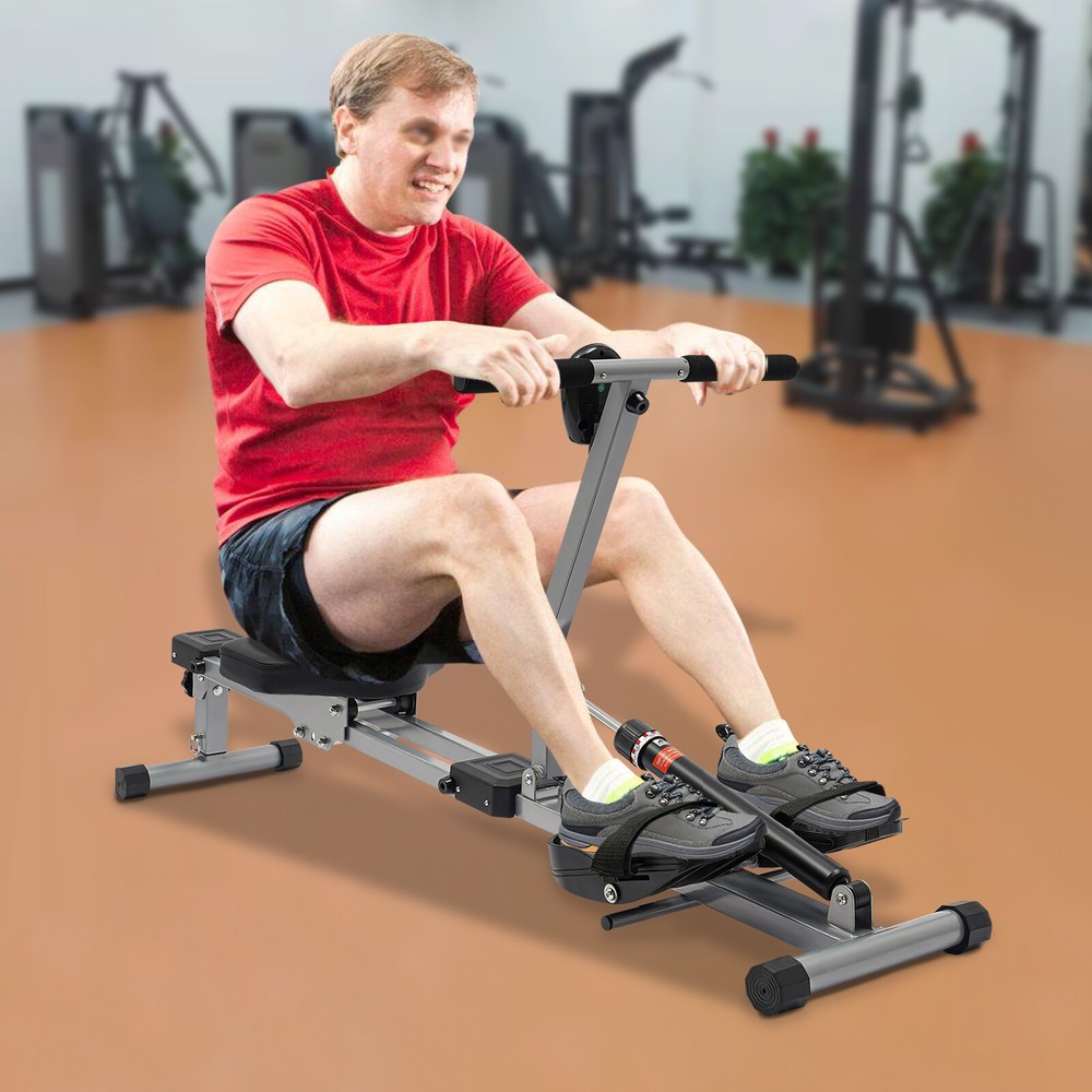 Foldable Rowing Exercise Machine Hydraulic Anti-slip Rowing Machine LED Meter