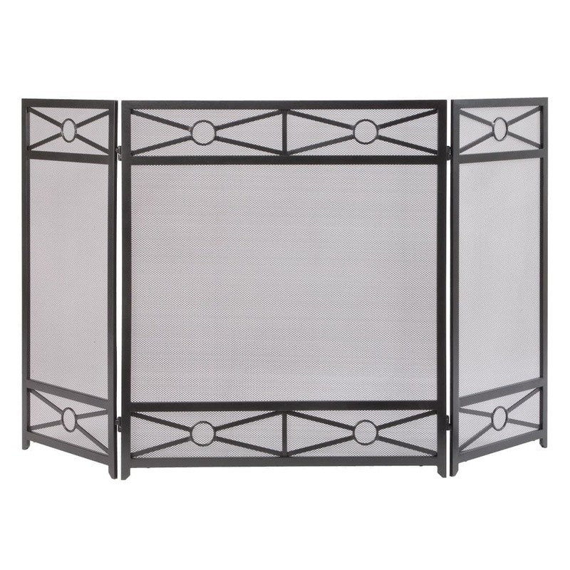 Tri-Panel Fireplace Screen Vintage Iron Foldable Spark Guard Heavy Mesh Durable