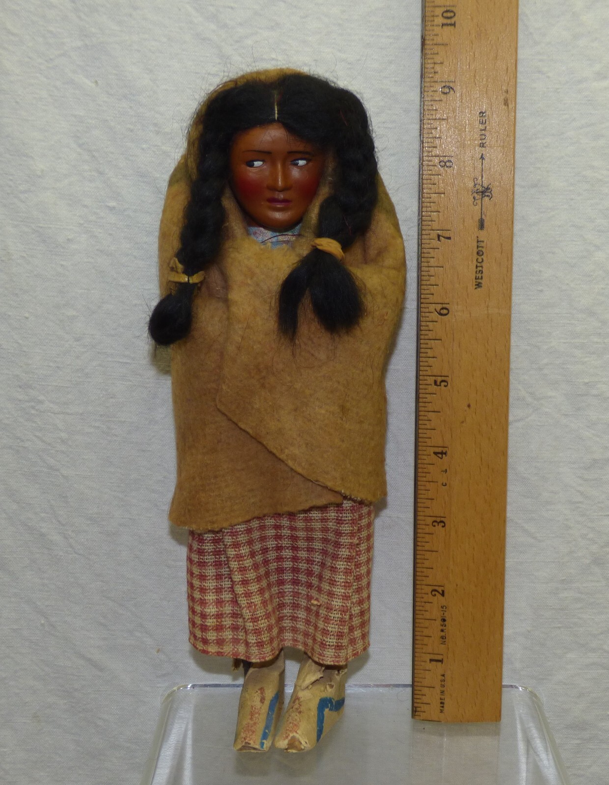 Skookum Dolls 10" Male & 9" Female w/ Taped Feet Side Glancing Eyes Vintage Pair