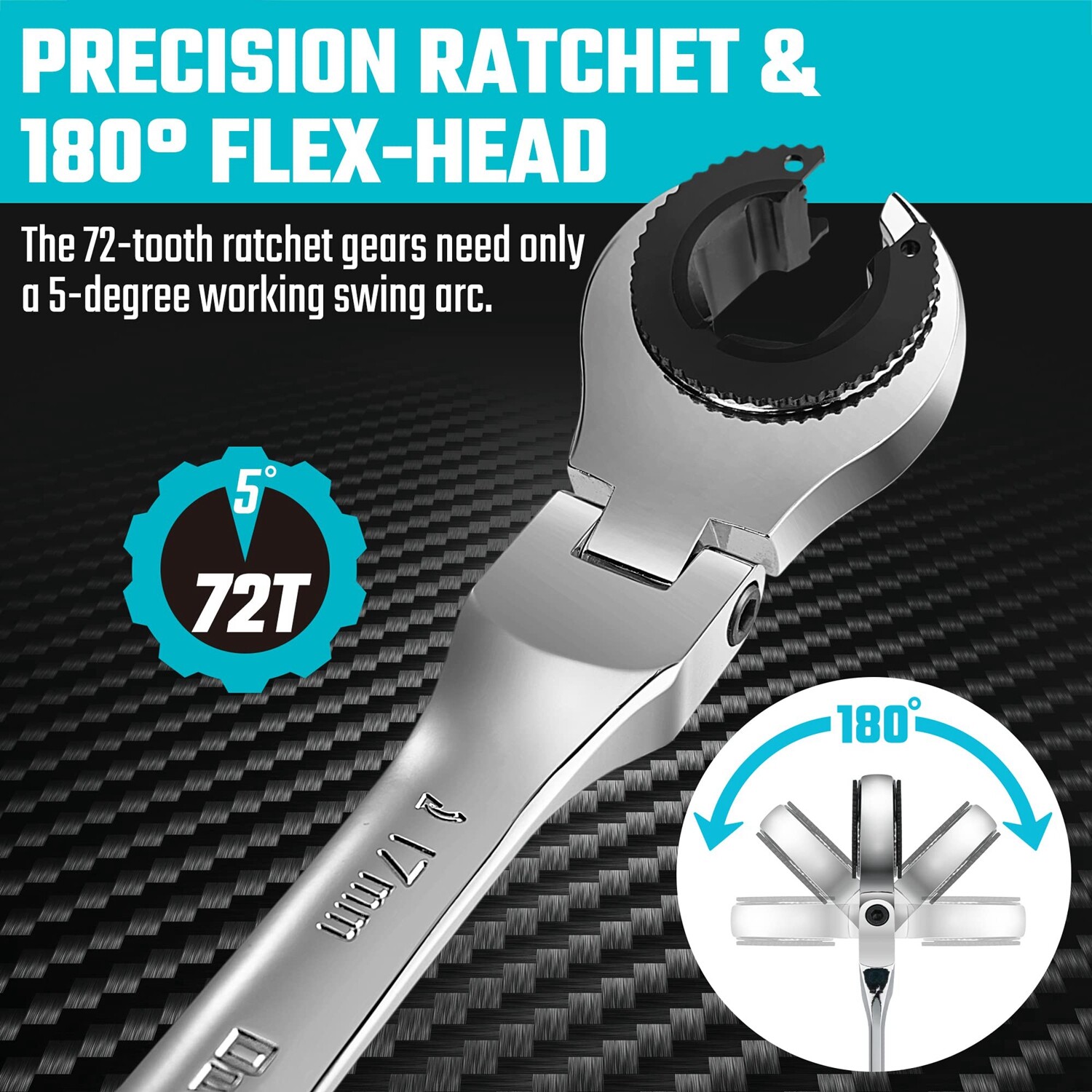 DURATECH 6-Pieces Open Flex-head Ratcheting Wrench Set 10-17mm Tubing Wrench Set