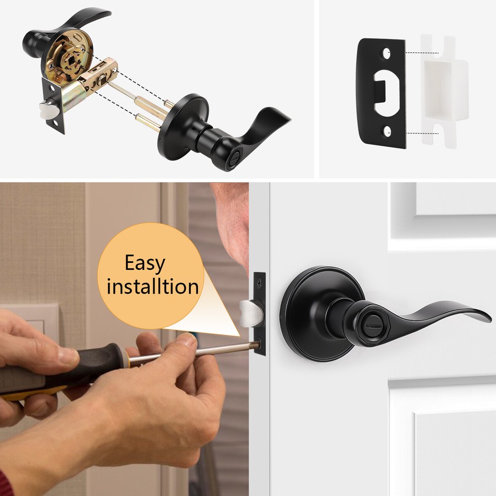 Probrico Matte Black Front Door Handle Entry Lock Set Door Levers Deadbolt Locks