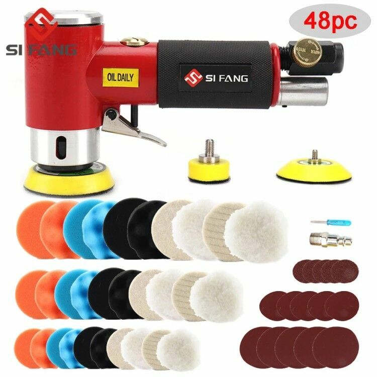 2" 3" MIni Pneumatic Polisher Air Orbital Sander Buffer Machine Car Tool 48 Pcs