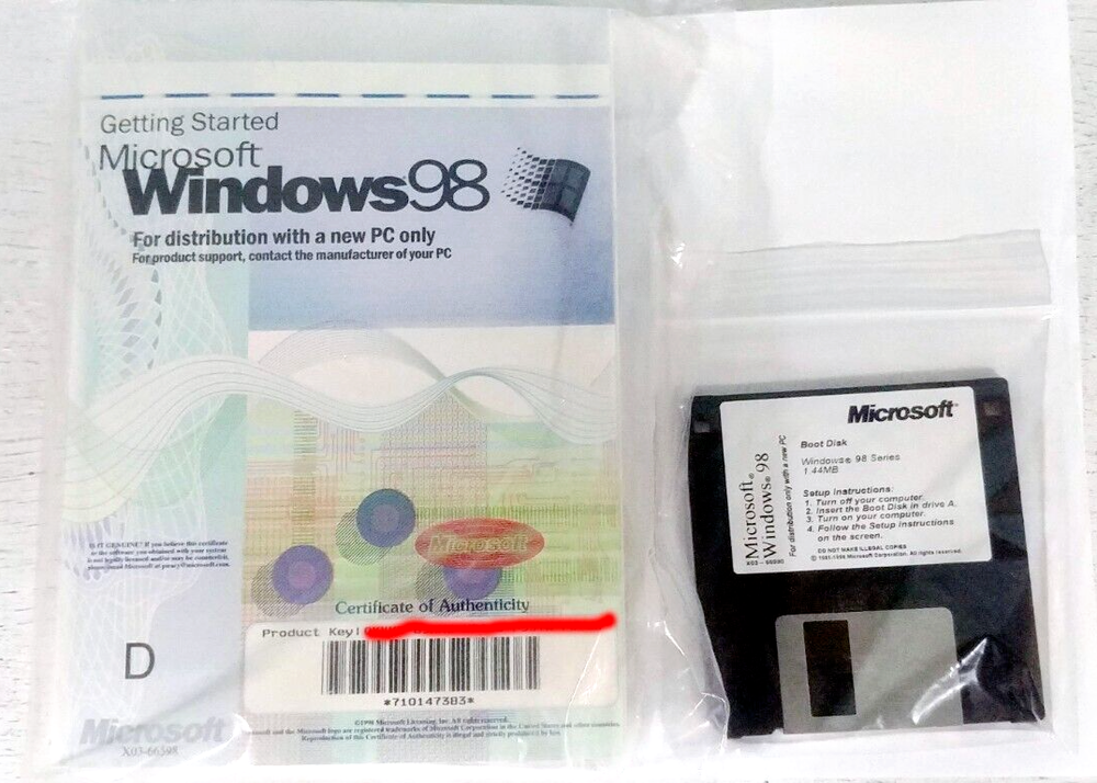 Microsoft Windows 98 Full English Version CD-ROM w/ Floppy Boot Disk X03-66598