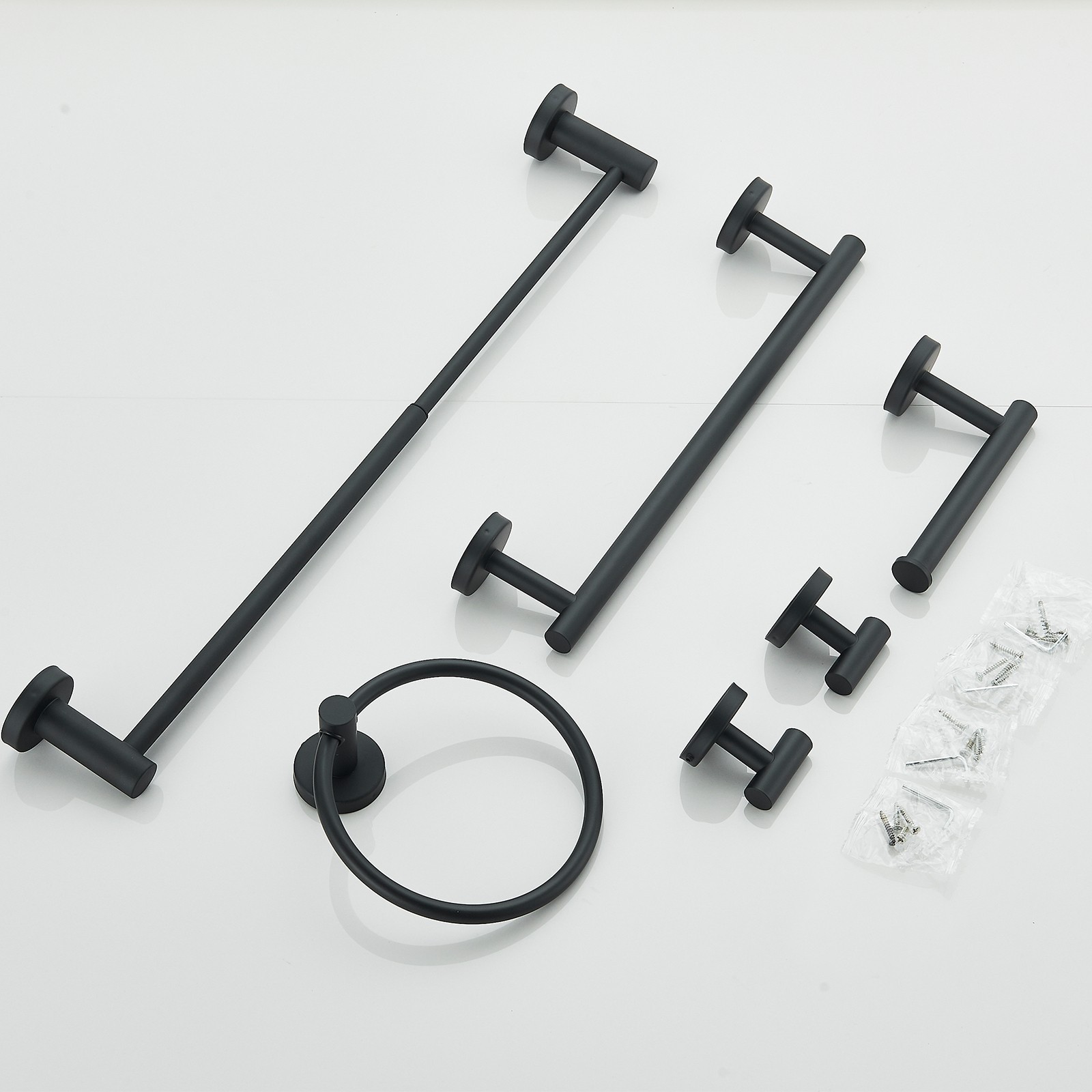 6 Pcs Black Bathroom Hardware Set Stainless Steel Towel Bar Towel Racks Hooks