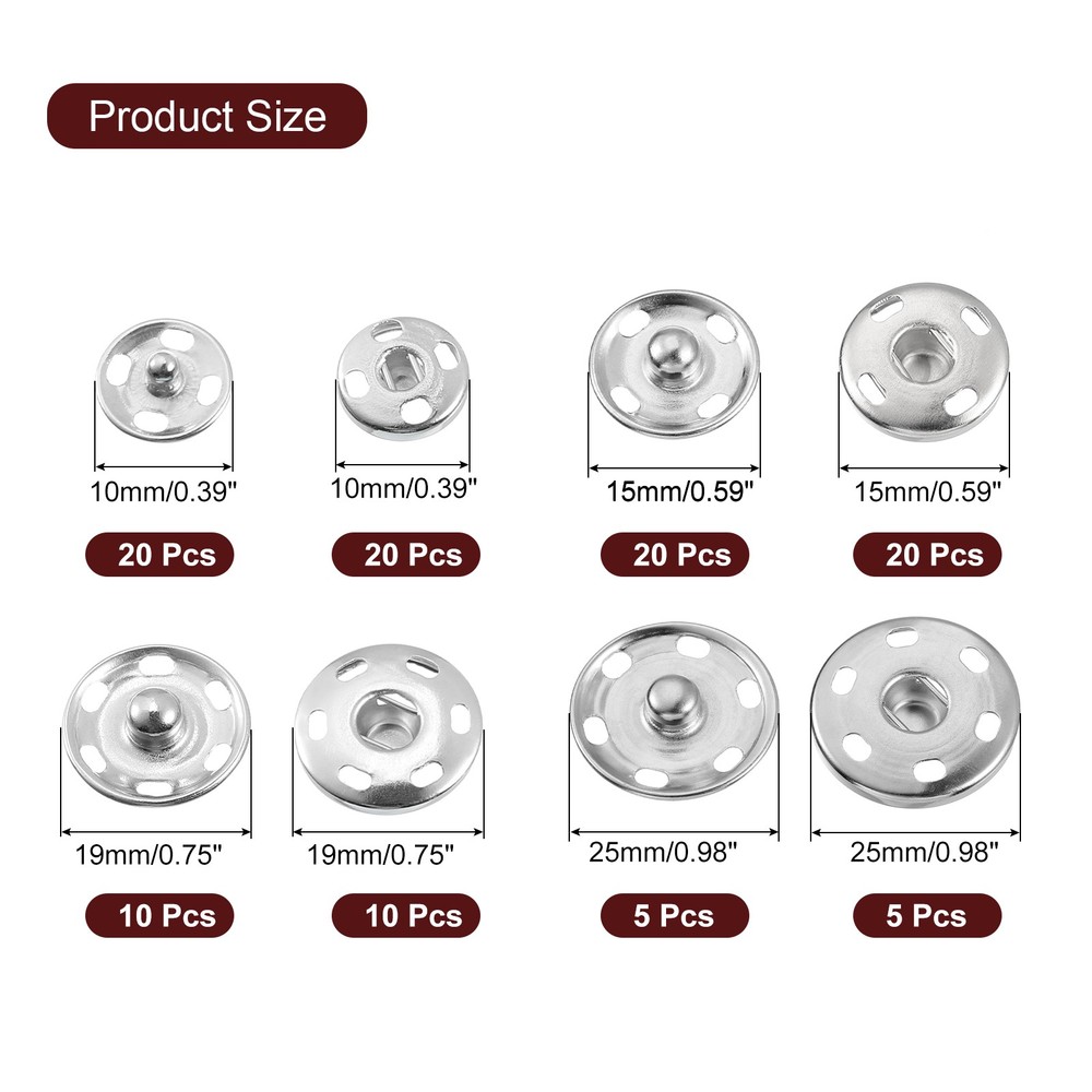 55 Sets Sewing Snap Buttons, Press Buttons Snap Fasteners 4 Sizes, Silver
