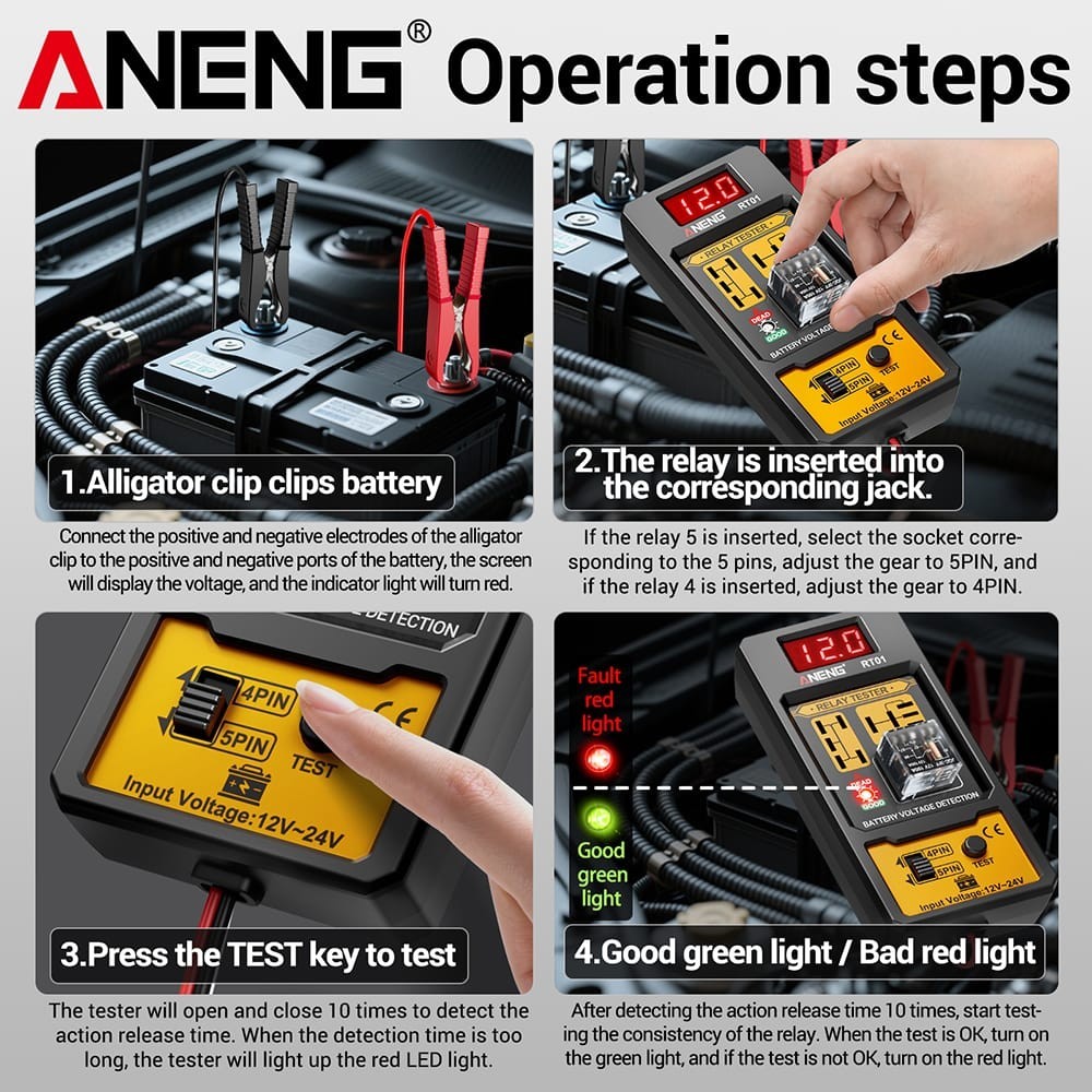 ANENG RT01 Universal Car Relay Tester 11-25V 4/5 Pin Voltage Tool