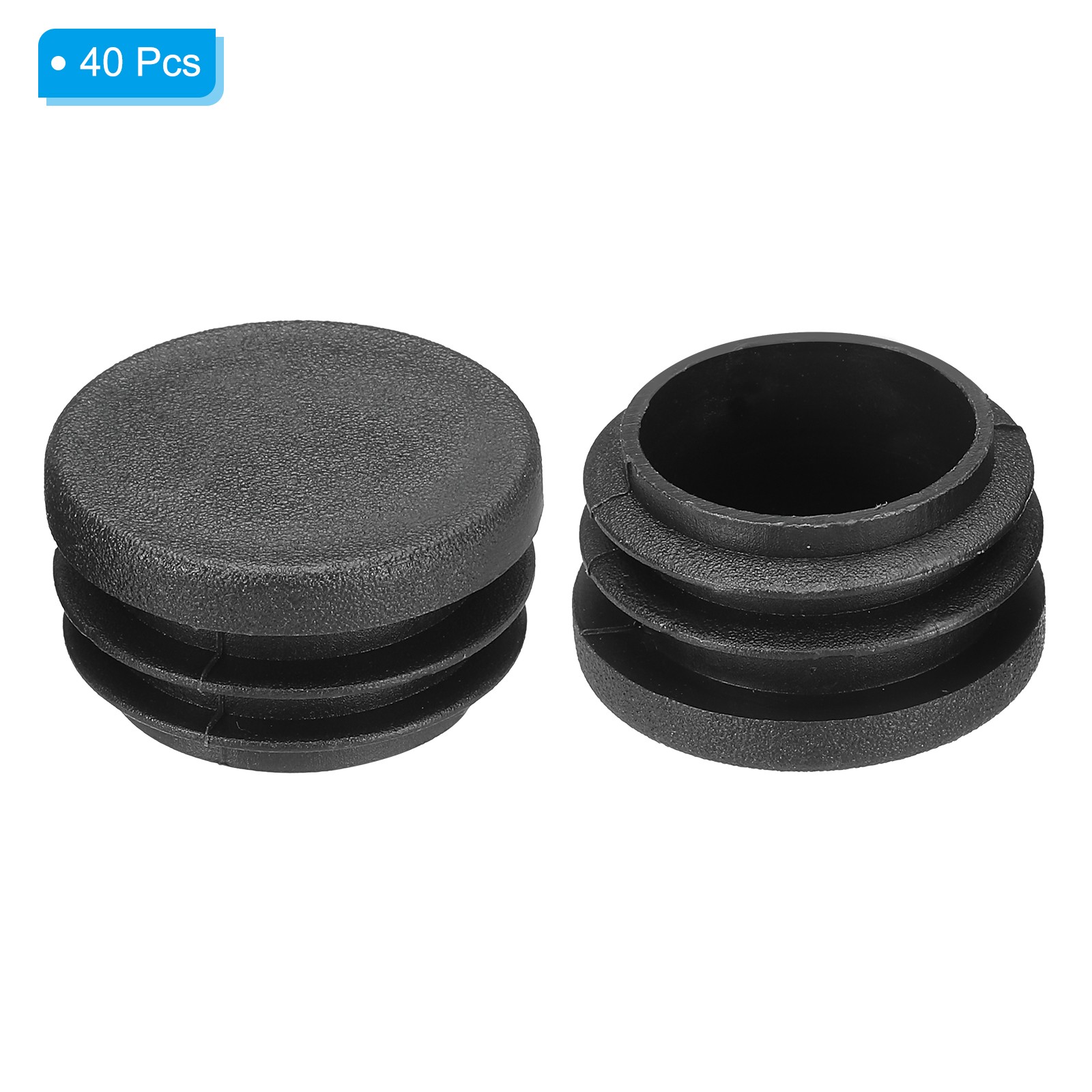 40Pcs 1.25" Plastic Tubing End Caps Round Hole Plug Insert Black