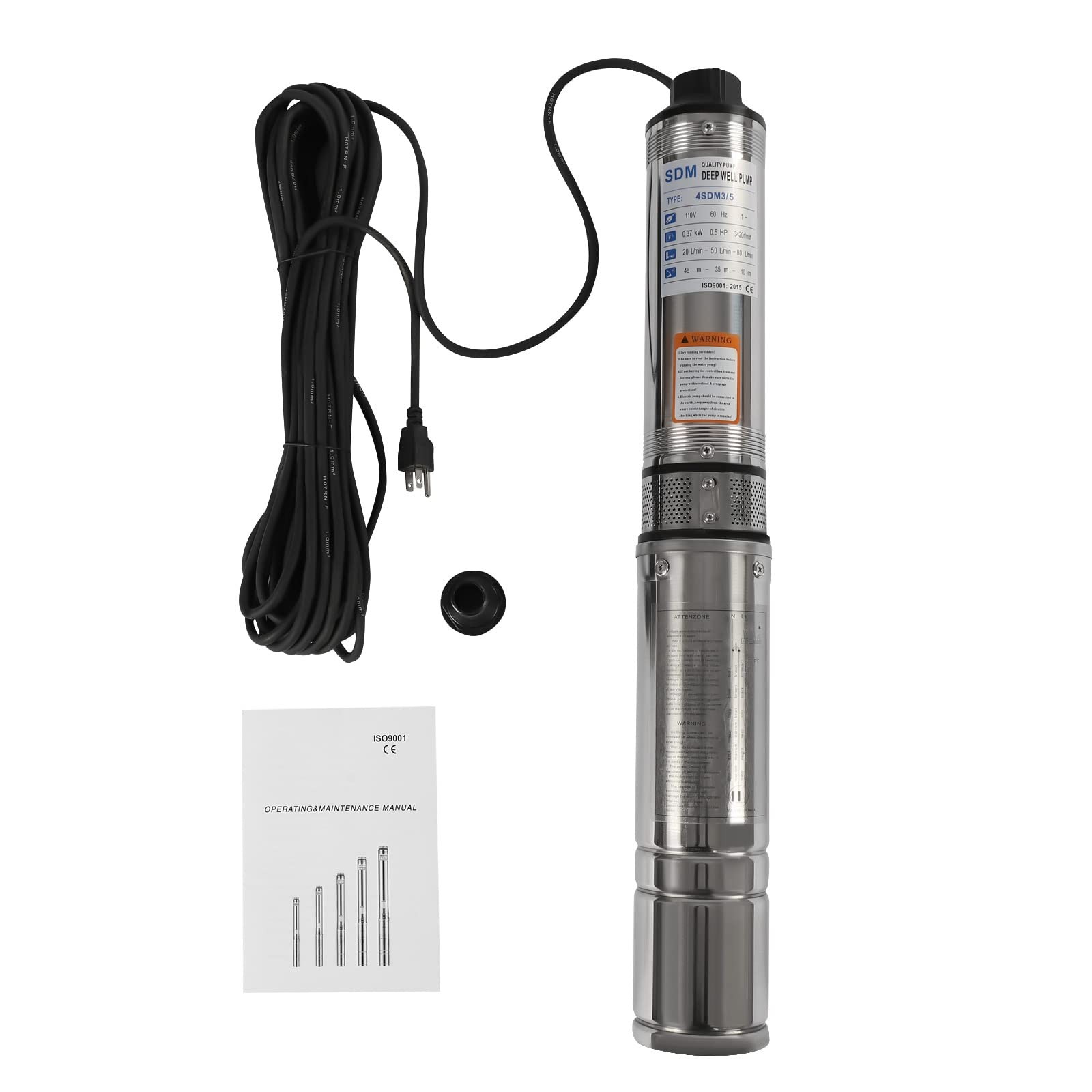 1/2HP 16GPM Submersible Pump,110V Stainless Steel 0.37KW,0.5HP Deep Well Pump