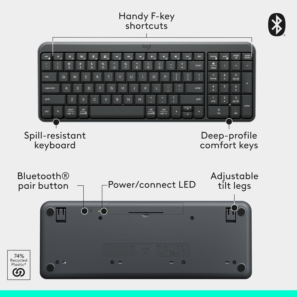 LOGITECH K250 Bluetooth Wireless Keyboard - 920-013442 - NEW