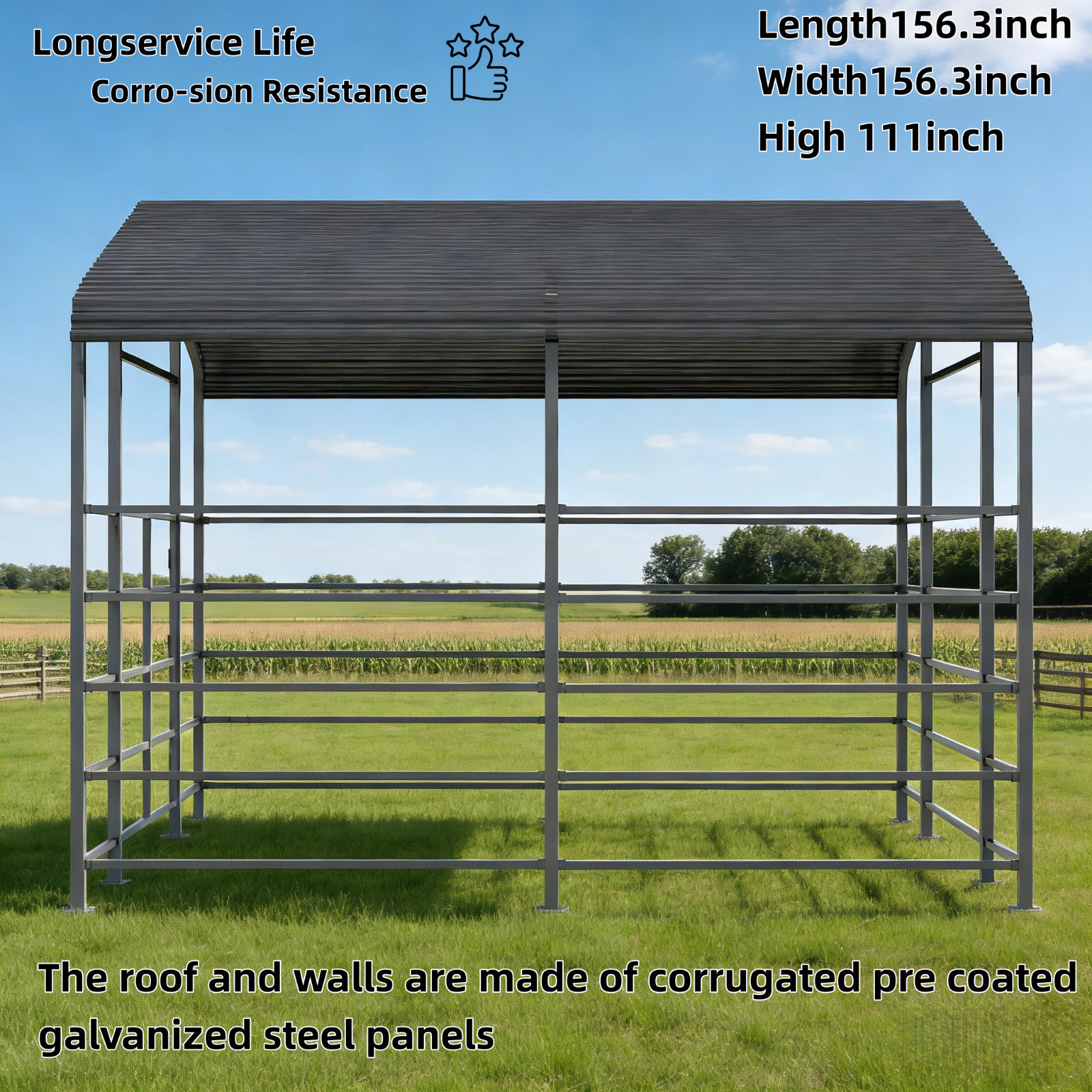 New 13×13 FT Metal Livestock Shed Farm Animal Shelter Cowshed Free Shipping USA