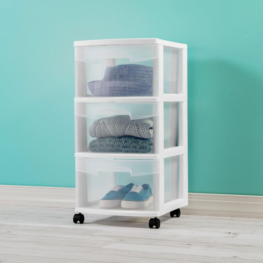 2-Pack Rolling 3-Drawer Plastic Storage Organizer Cart - White Closet Solution