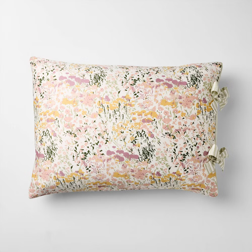 2pc Twin/Twin Extra Long Reversible Floral and Stripe Comforter Set Pink/Green -