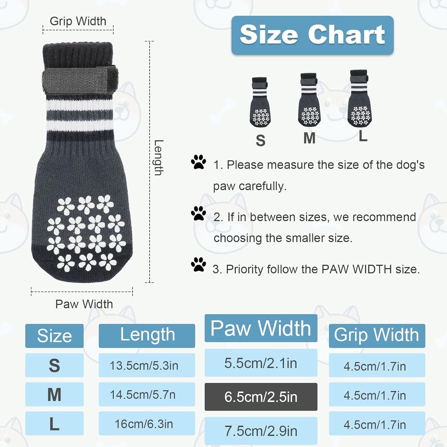 Double Side Anti-Slip Dog Socks 3 Pairs Dog Grip Socks with Adjustable Strap (M)