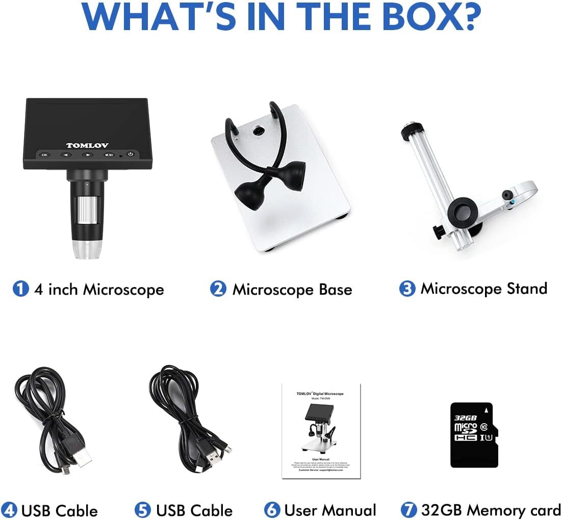 TOMLOV 4.3" Digital Microscope 1000X Coin Microscope 1080P Soldering microscope