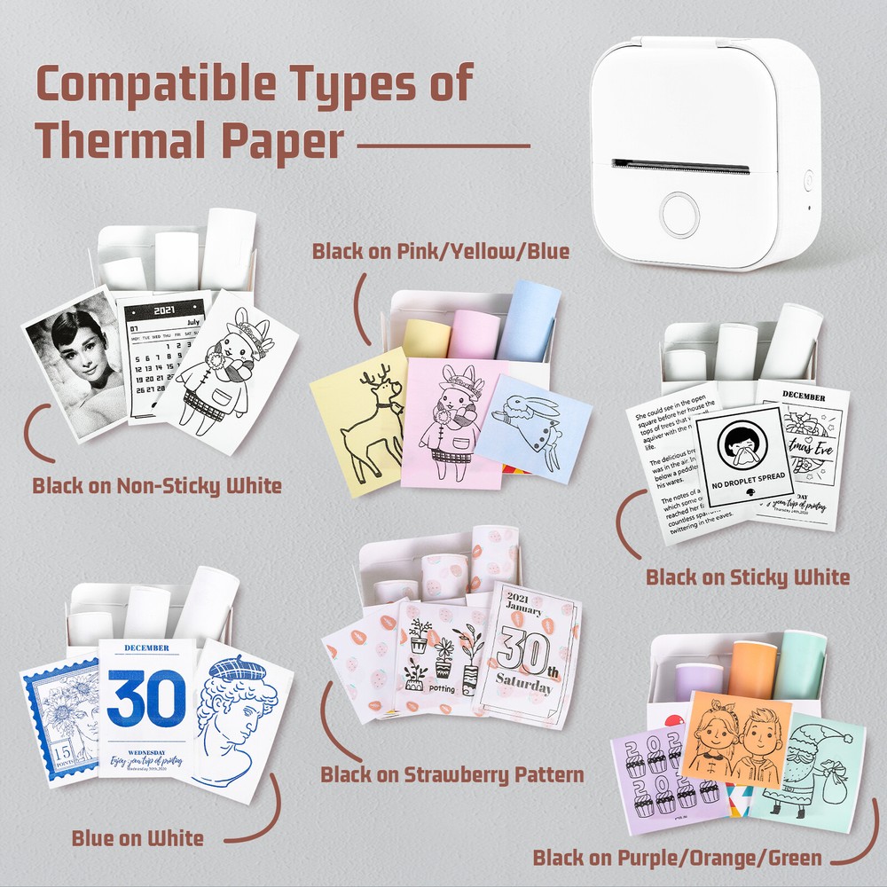 Phomemo Mini Pocket Thermal Printer Wireless Bluetooth Photo T02 or Label Paper