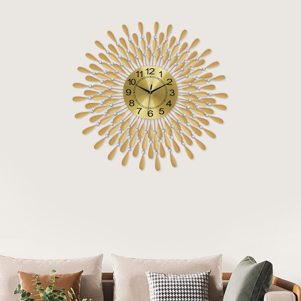 Large Wall Clock Gold Silent Wall Clock Retro Crystal Clock Wall-Mounted Decor