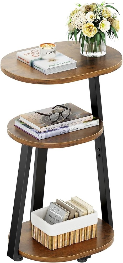 Side Table Small End Table W/ Metal Frame 3-Tier Bedside Tables Round Side