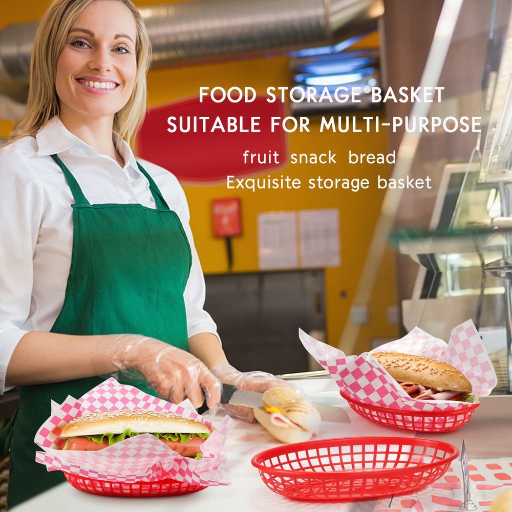 GothaBach 24 Pack Fast Food Baskets, Plastic Restaurant Red