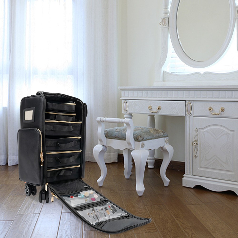 Professional Makeup Case,Rolling Makeup Train Case,Cosmetic Storage Organizer