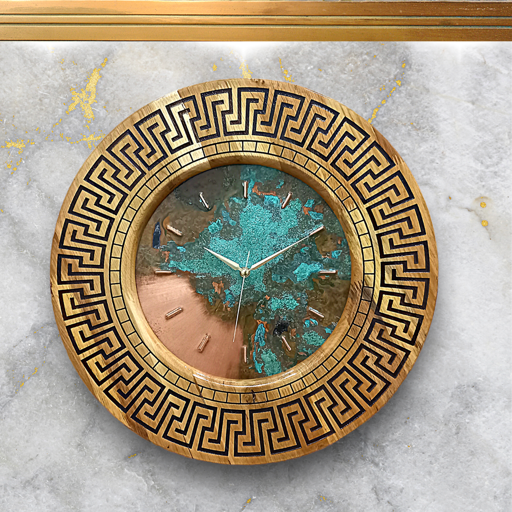 Large Mid Century Modern Large Wood & Copper Original Wall Clock Wall Decor