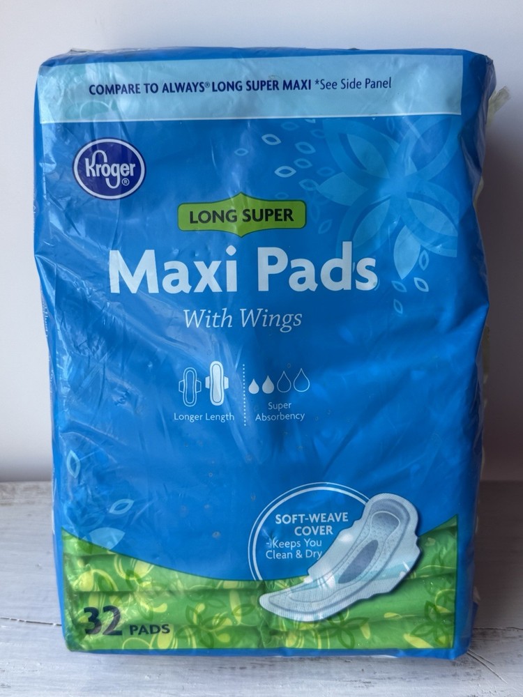 Kroger Long Super Maxi Pads with Wings 16 Count