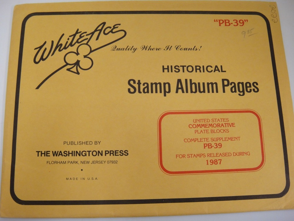 White Ace 1987 U.S. Commemorative Plate Blocks Stamp Supplement PB-39 NOS