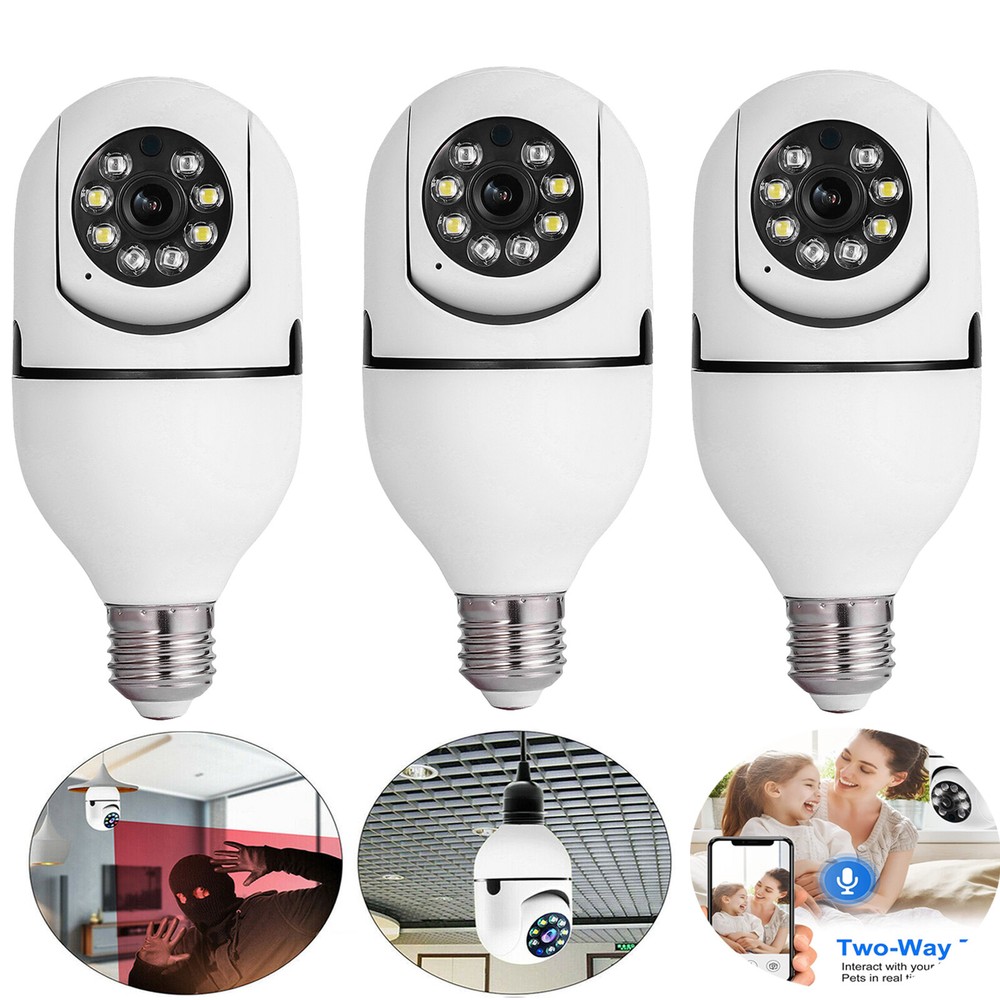 3 Pack Wireless WiFi IP Camera 360° Panoramic E27 E26 Light Bulb Camera HD 1080P
