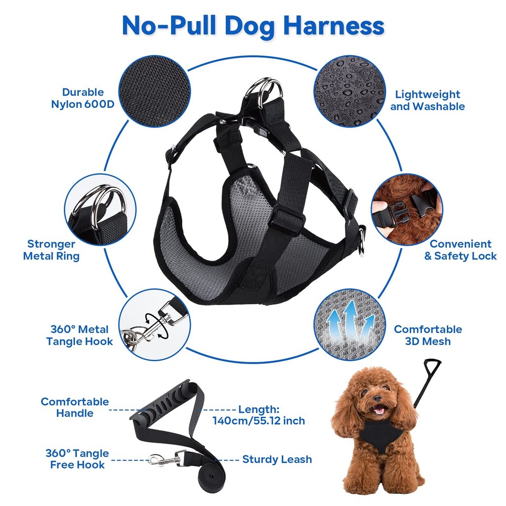 2 in 1 Pet Grooming Hammock with No-Pull Harness Disassembles into Leash Adju...