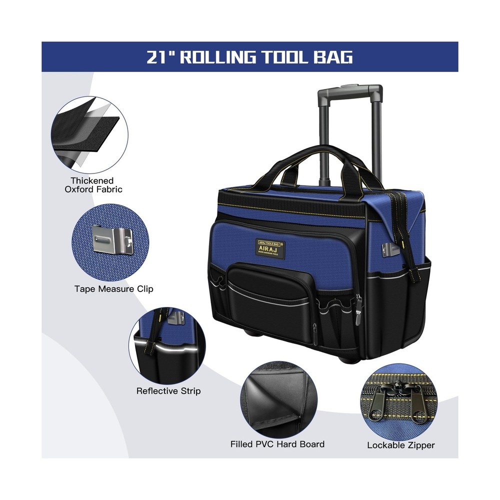 AIRAJ 21" Rolling Tool Bag with Wheels & 18" Tool Backpack Set | Adjustable T...