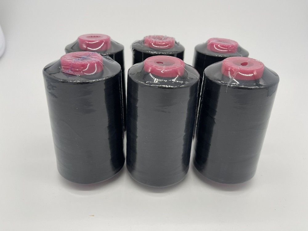 6 Big Spools BLACK Sewing Machine Serger Thread Spools 6000 YARDS / Cone T27 S/2