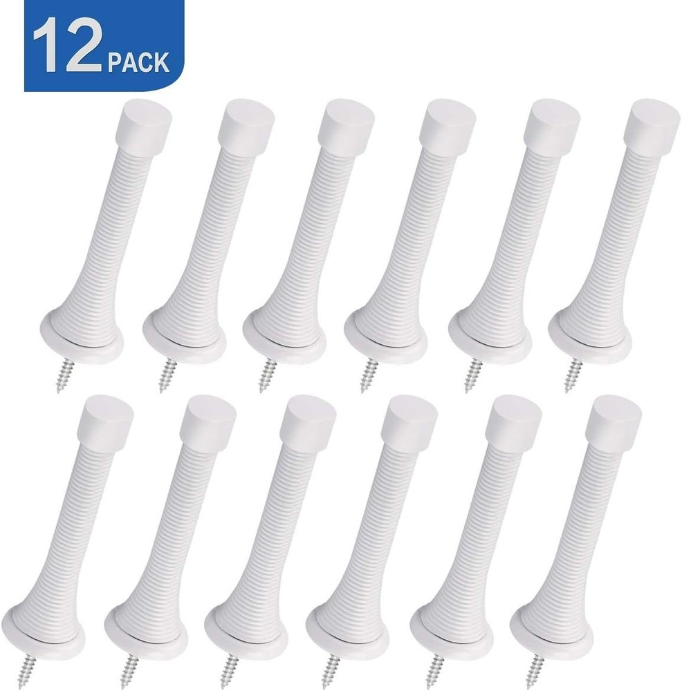 Durable 12 Pack White Rubber Bumper Door Stops - Easy Install & Elegant Design