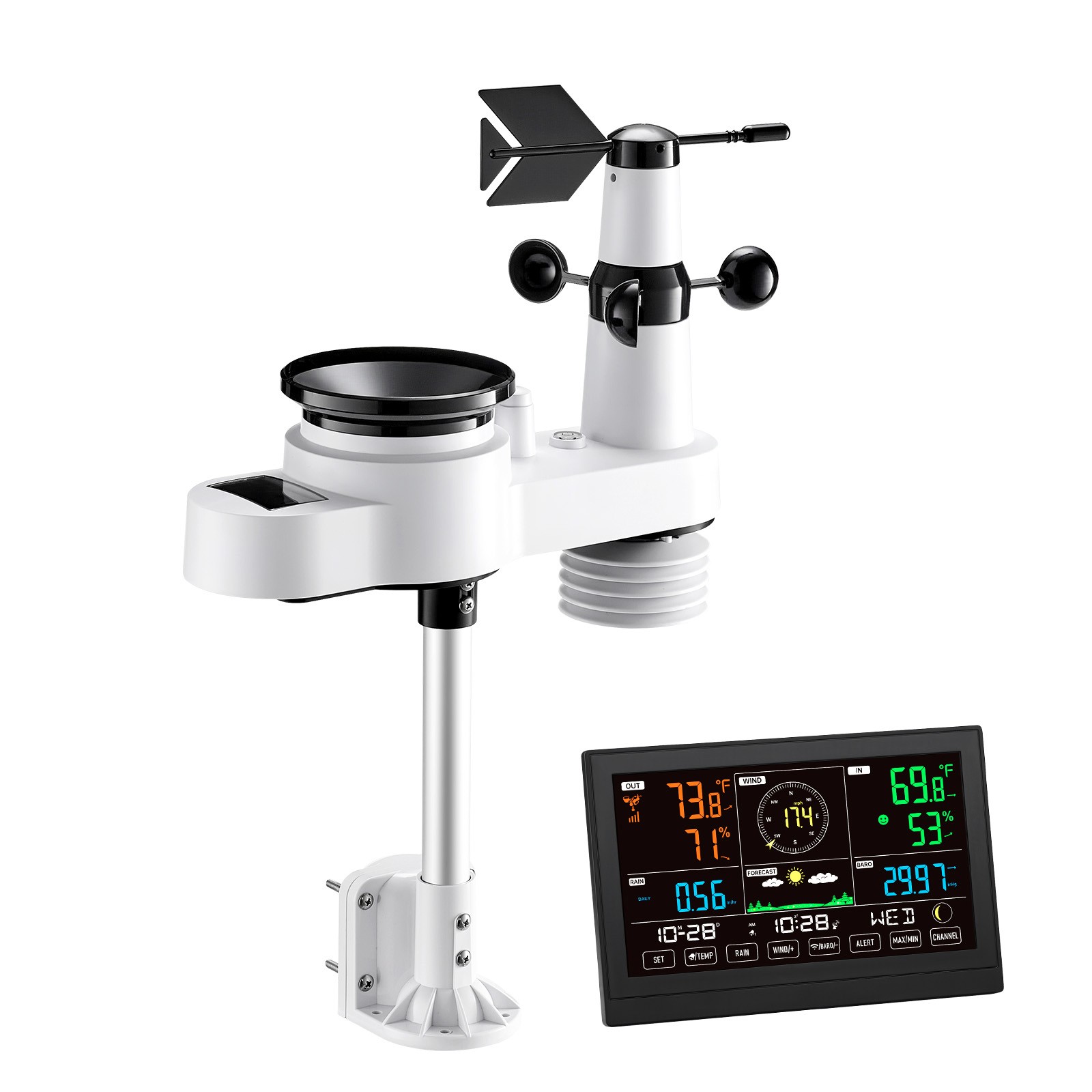 Uimoso 5-in-1 Wireless Weather Station 7.5'' Display and Indoor-Outdoor Sensor