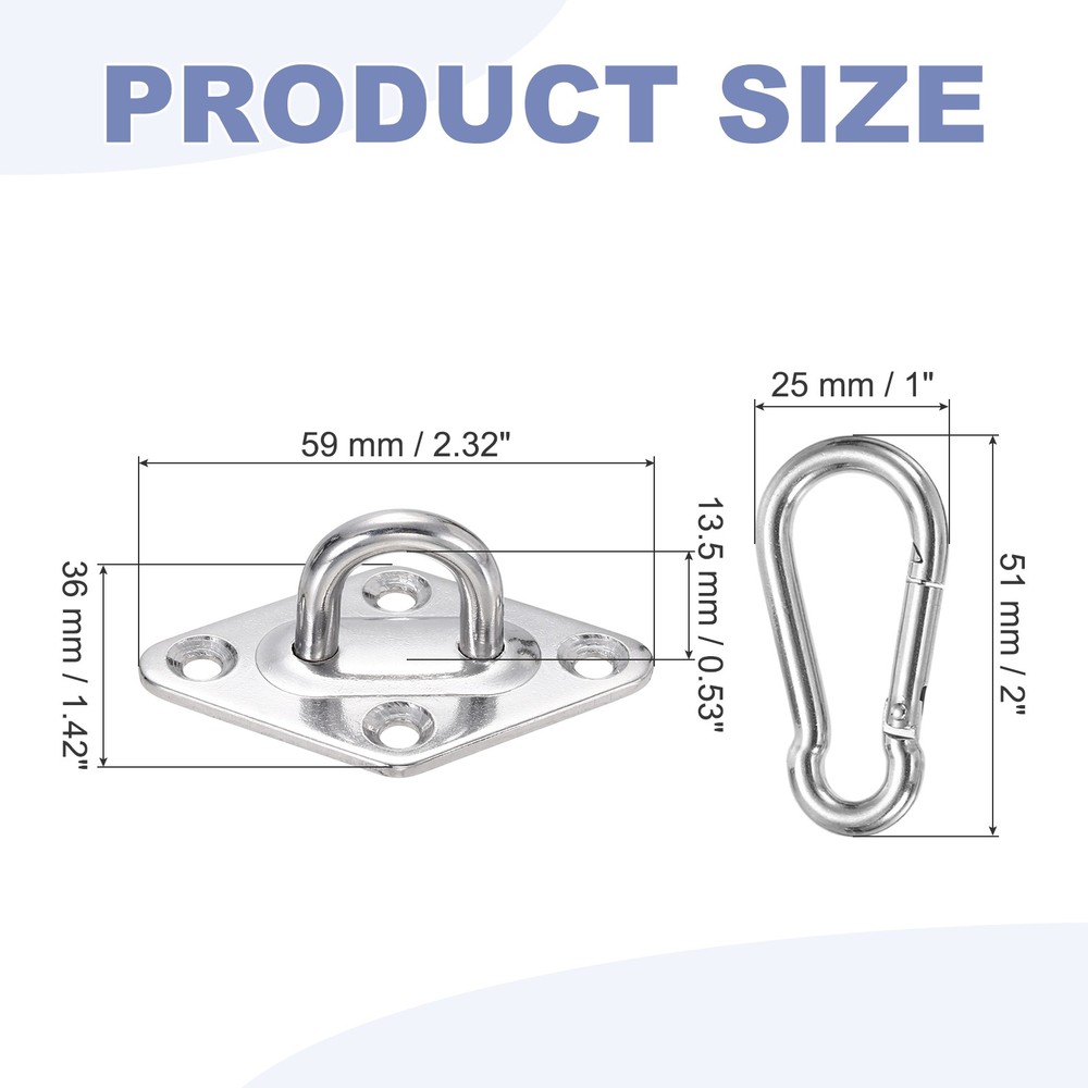 2Set M5 Eyelet Bracket Set Diamond Shaped Hook Plate and Hook, Silver