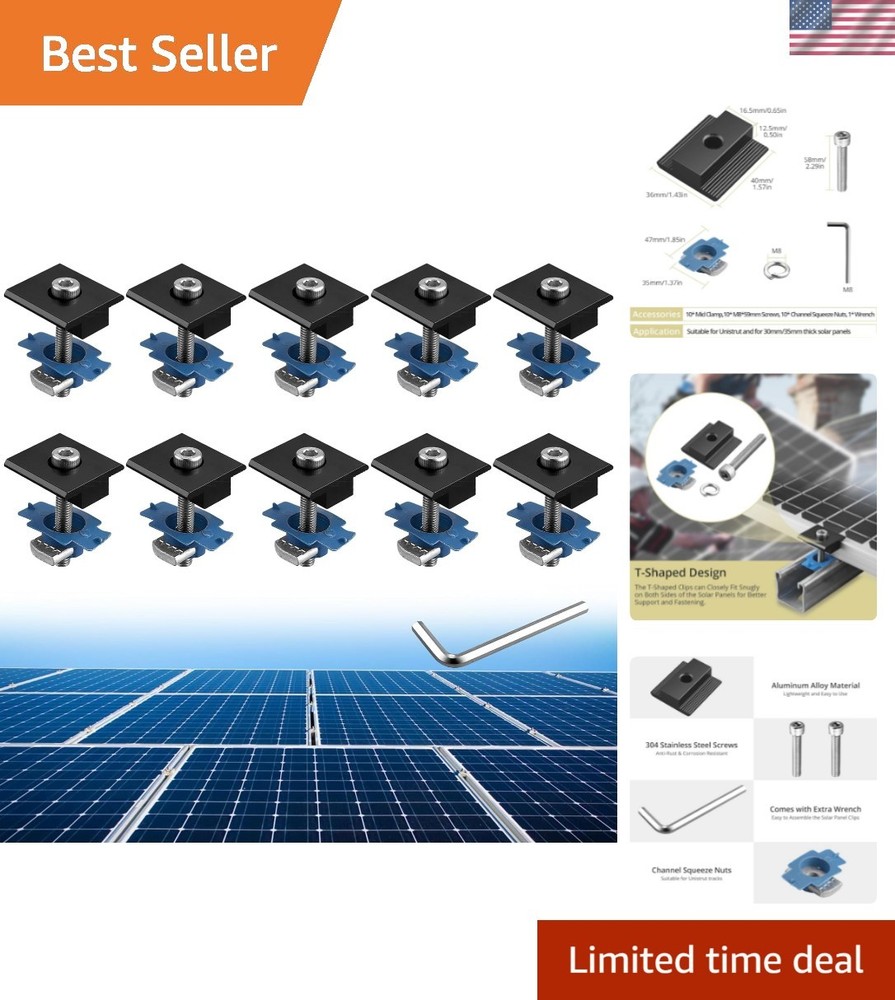 Complete 10pcs Solar Panel Mid Clamp Set - Lightweight and Corrosion-Resistant