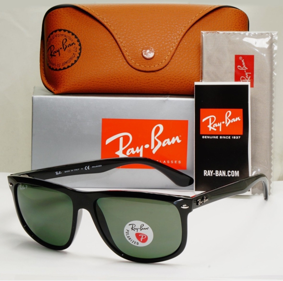 Ray-Ban Boyfriend Polished Black Green G-15 Polarized 60 mm Sunglasses RB4147
