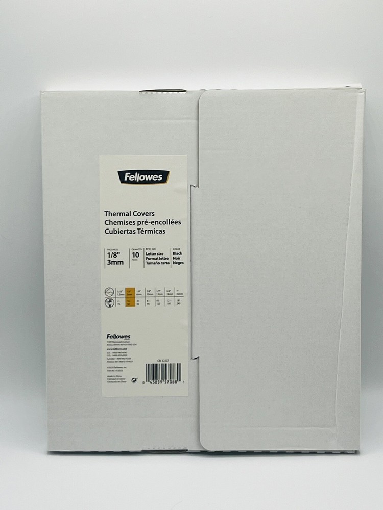 Fellowes thermal binding covers, 1/8 inch, 10 pack, black