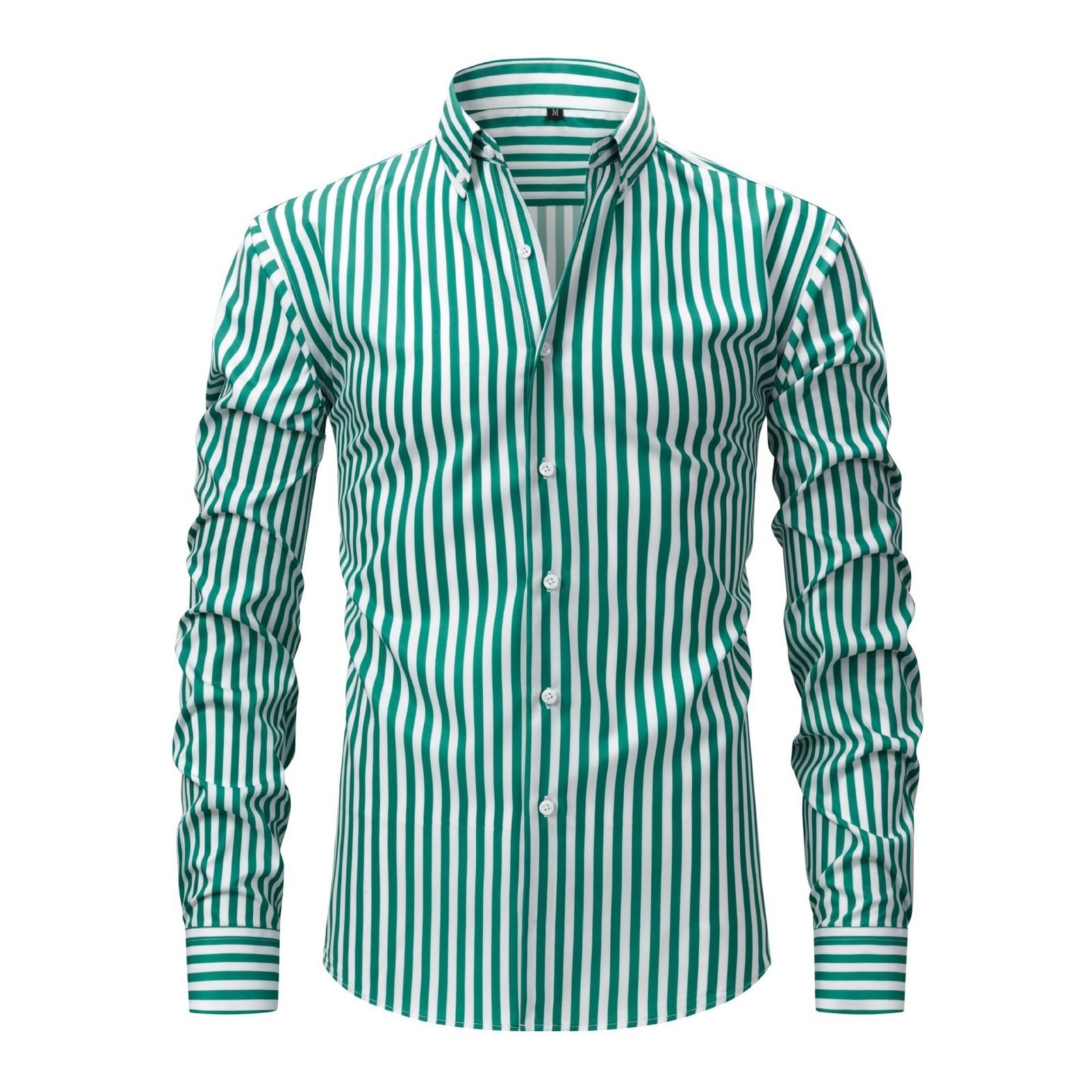 Mens Dress Shirts Formal Business Long Sleeves Elastic Striped Casual Shirts Top
