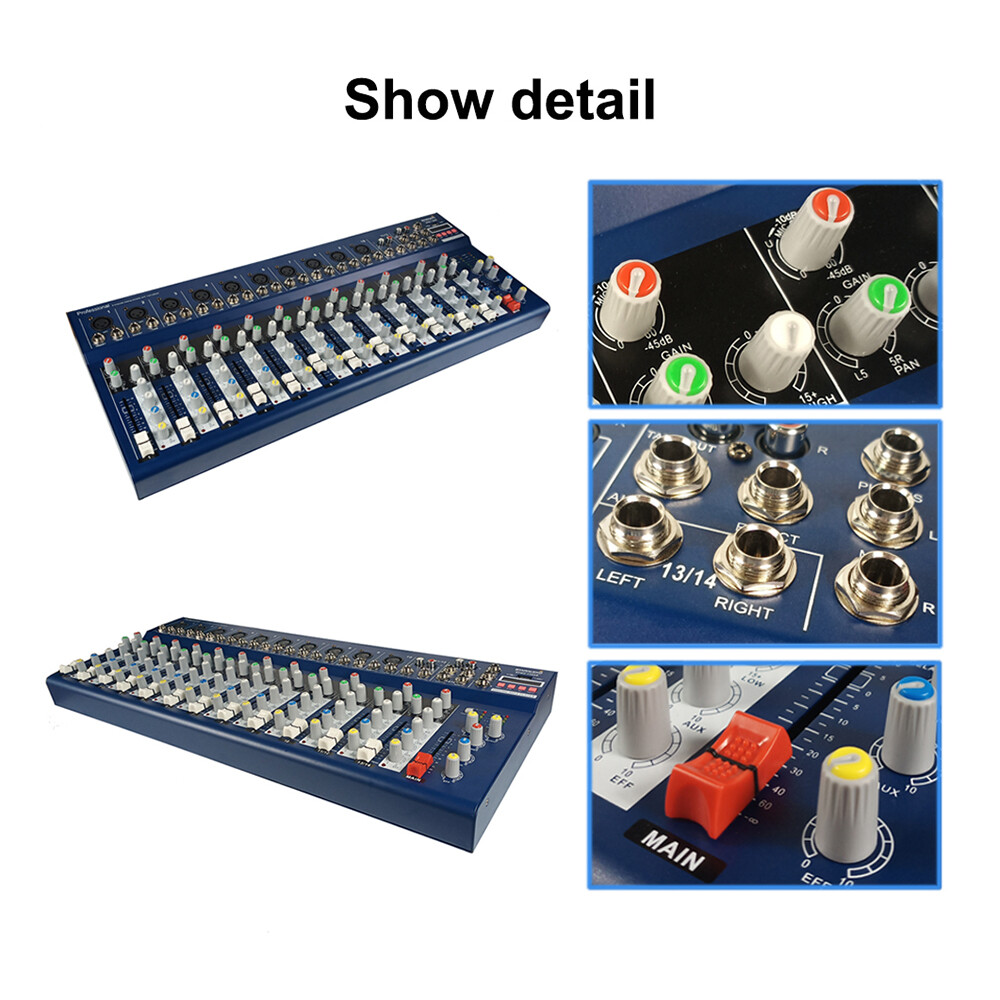 14 Channel Live Audio Mixer Effects Processor Studio Mixing Console Pro DJ Mixer